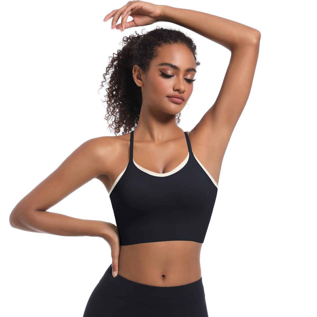 Custom  Sports bra gathered cross straps beautiful back two-tone yoga bra running fitness vest for women