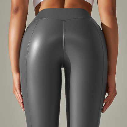 Custom Spot  cross-border PU leather pants high elasticity solid color bright black tight trousers running fitness yoga pants