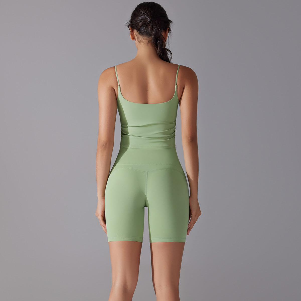 Custom double-sided brocade comfortable skin-friendly nude sports camisole vest hip-lifting fitness yoga pants bra shorts set