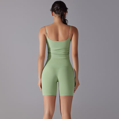 Custom double-sided brocade comfortable skin-friendly nude sports camisole vest hip-lifting fitness yoga pants bra shorts set