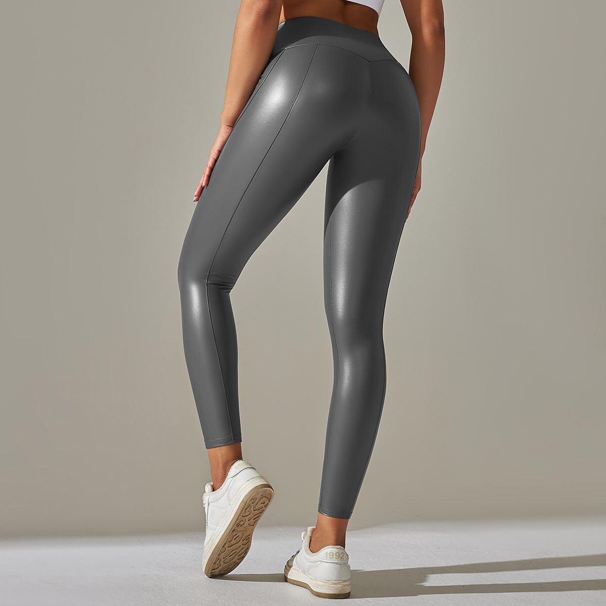 Custom Spot  cross-border PU leather pants high elasticity solid color bright black tight trousers running fitness yoga pants