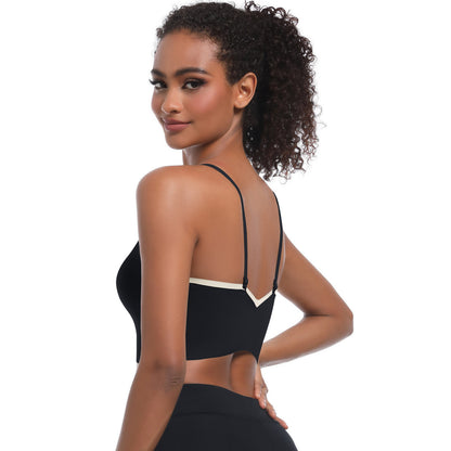 Custom  Sports bra gathered cross straps beautiful back two-tone yoga bra running fitness vest for women