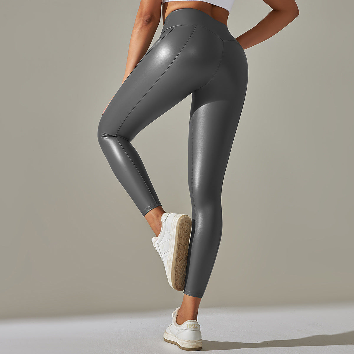 Custom Spot  cross-border PU leather pants high elasticity solid color bright black tight trousers running fitness yoga pants