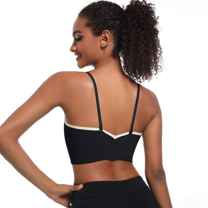 Custom  Sports bra gathered cross straps beautiful back two-tone yoga bra running fitness vest for women