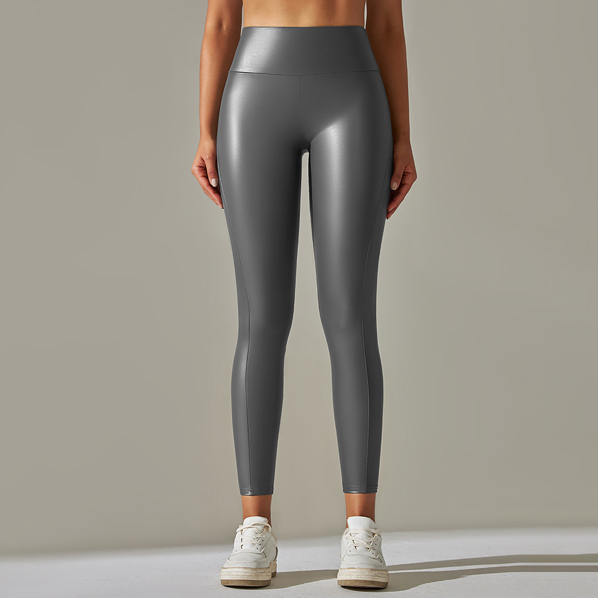 Custom Spot  cross-border PU leather pants high elasticity solid color bright black tight trousers running fitness yoga pants
