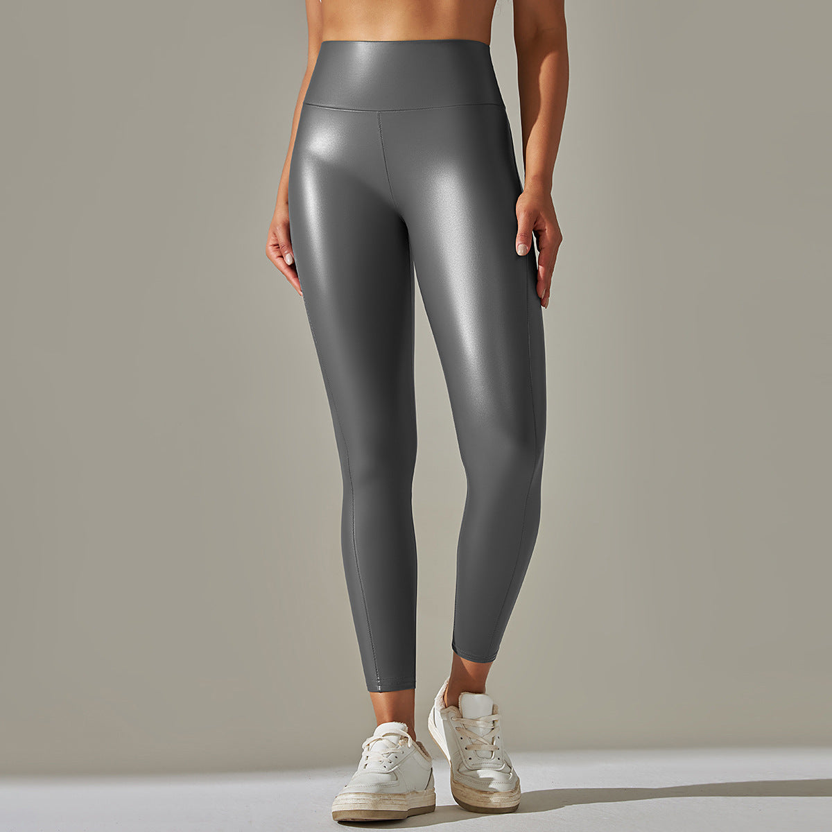 Custom Spot  cross-border PU leather pants high elasticity solid color bright black tight trousers running fitness yoga pants
