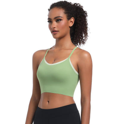 Custom  Sports bra gathered cross straps beautiful back two-tone yoga bra running fitness vest for women