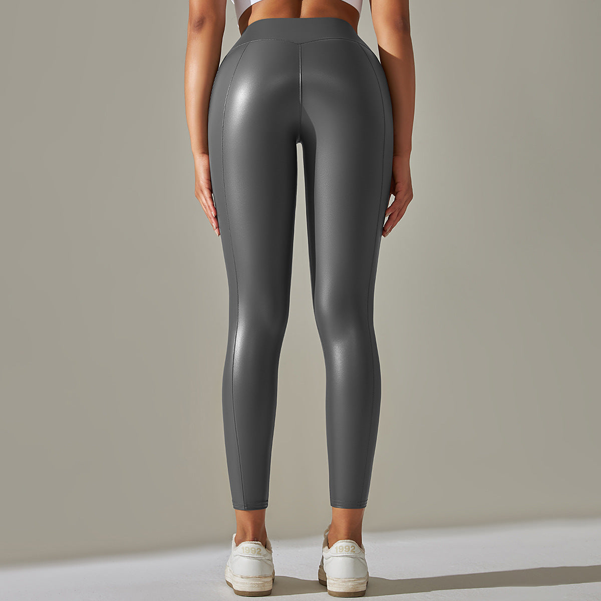 Custom Spot  cross-border PU leather pants high elasticity solid color bright black tight trousers running fitness yoga pants