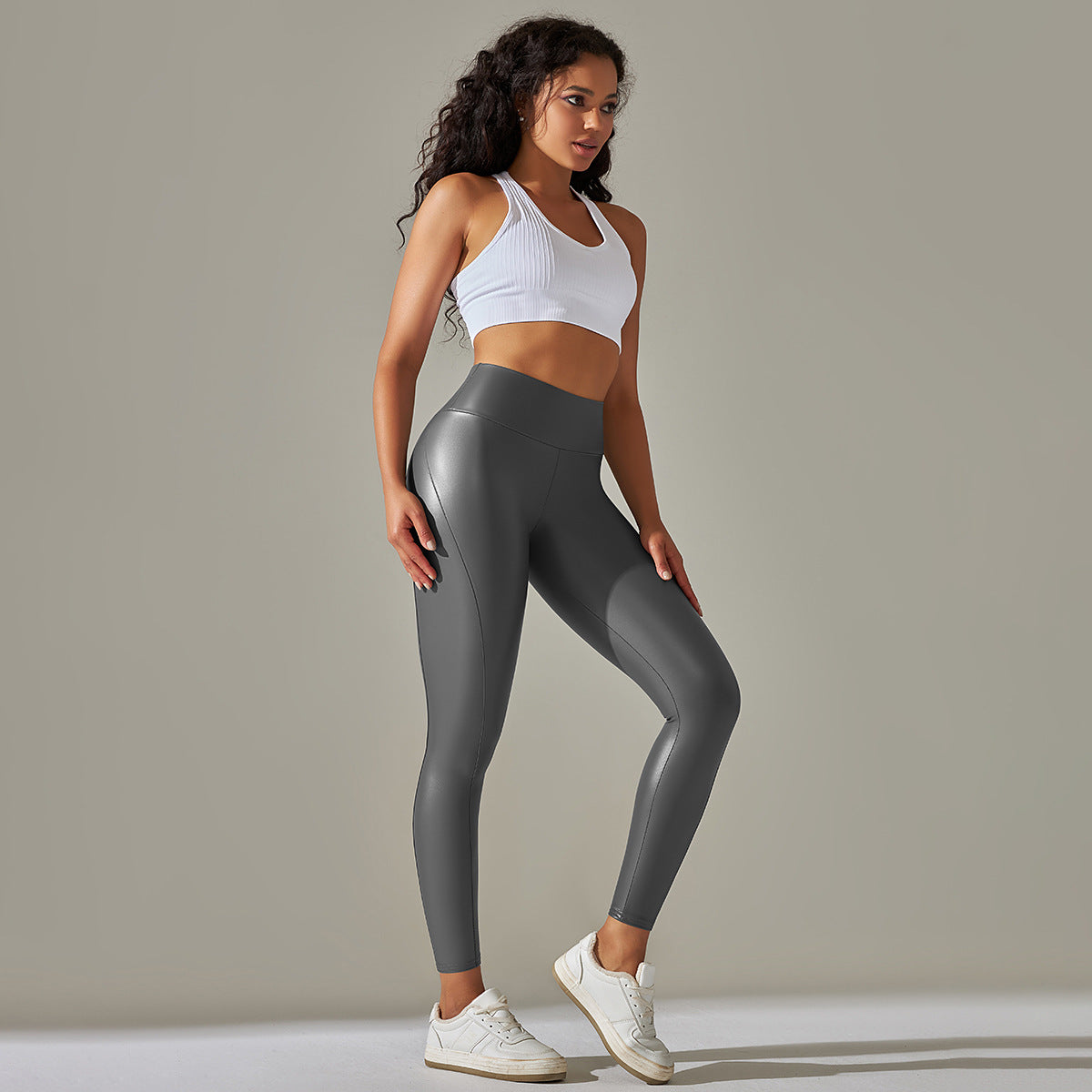 Custom Spot  cross-border PU leather pants high elasticity solid color bright black tight trousers running fitness yoga pants