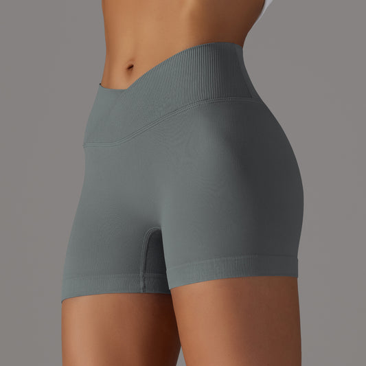 Custom Seamless tight skin-friendly fitness pants cross waist hip shorts high waist peach hip three-quarter tight yoga pants