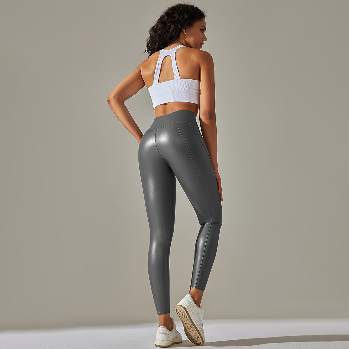 Custom Spot  cross-border PU leather pants high elasticity solid color bright black tight trousers running fitness yoga pants