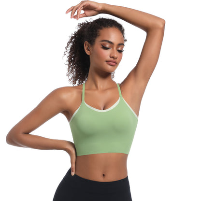 Custom  Sports bra gathered cross straps beautiful back two-tone yoga bra running fitness vest for women