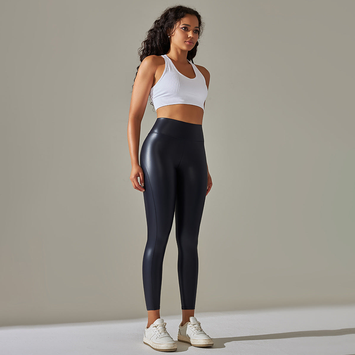 Custom Spot  cross-border PU leather pants high elasticity solid color bright black tight trousers running fitness yoga pants