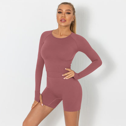 Seamless yoga suit for women running fitness tops tight breathable waist hip shorts quick-drying sports suit