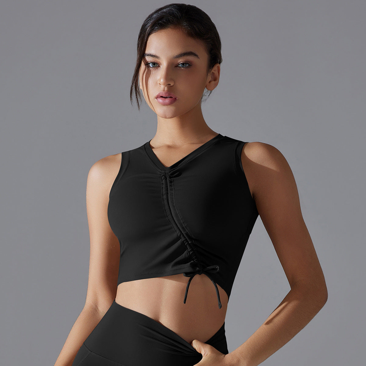 Custom  sports beautiful back underwear skin-friendly nude breathable sexy drawstring yoga vest shockproof gathered yoga bra