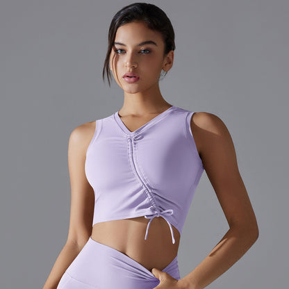 Custom  sports beautiful back underwear skin-friendly nude breathable sexy drawstring yoga vest shockproof gathered yoga bra