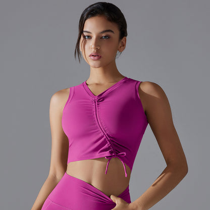 Custom  sports beautiful back underwear skin-friendly nude breathable sexy drawstring yoga vest shockproof gathered yoga bra