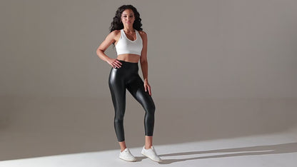 Custom Spot  cross-border PU leather pants high elasticity solid color bright black tight trousers running fitness yoga pants
